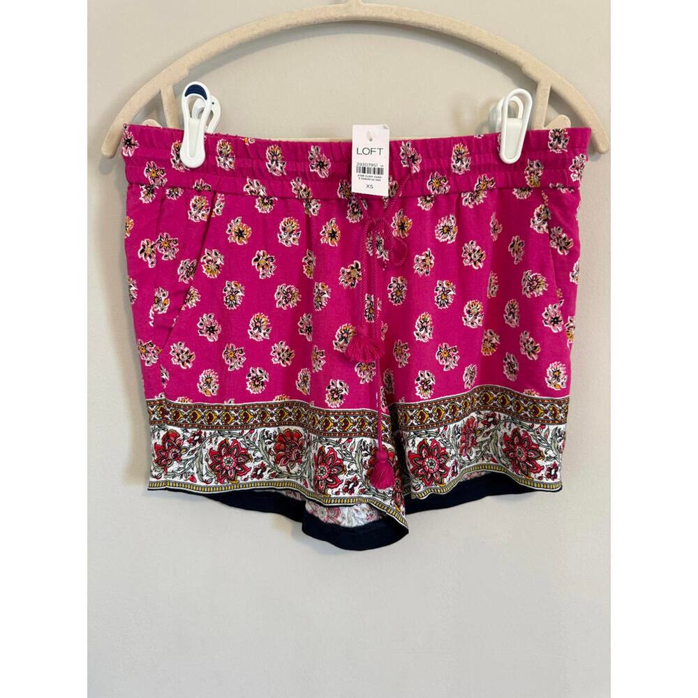 LOFT NWT Hot Pink Floral Lounge Shorts Tassel Tie Boho Resort Size XS Beachy